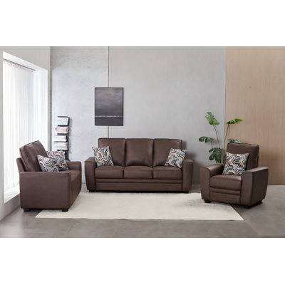 3-Piece Leathaire Fabrics Living Room Furniture Brown Sofa Set