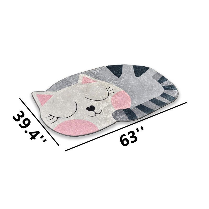 Tapis de bain antidérapant en forme de chat mignon, L 63 po x l 39,4 po