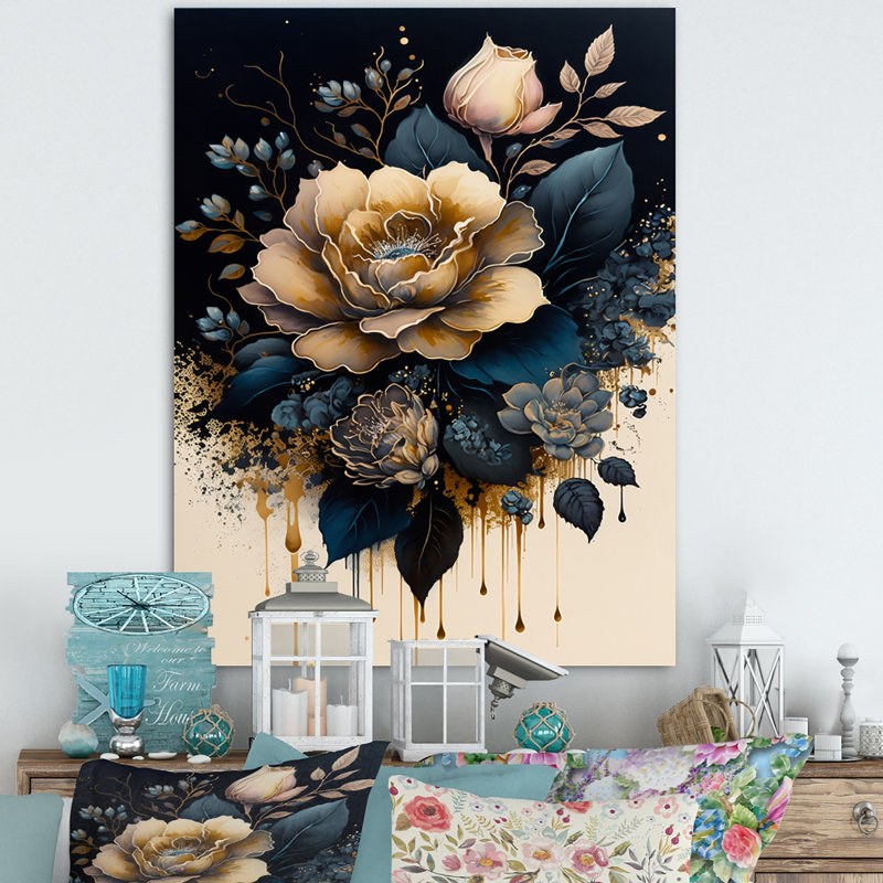 Bleu marine et rose doré I - reproduction sur toile, H 44 po x l 34 po x P 1,5 po, Toile tendue