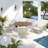 5-piece Patio Dining Table Set Included 1 Extendable Coffee Table, 4 Rattan Arm Chairs With Cushions And Iron Frame