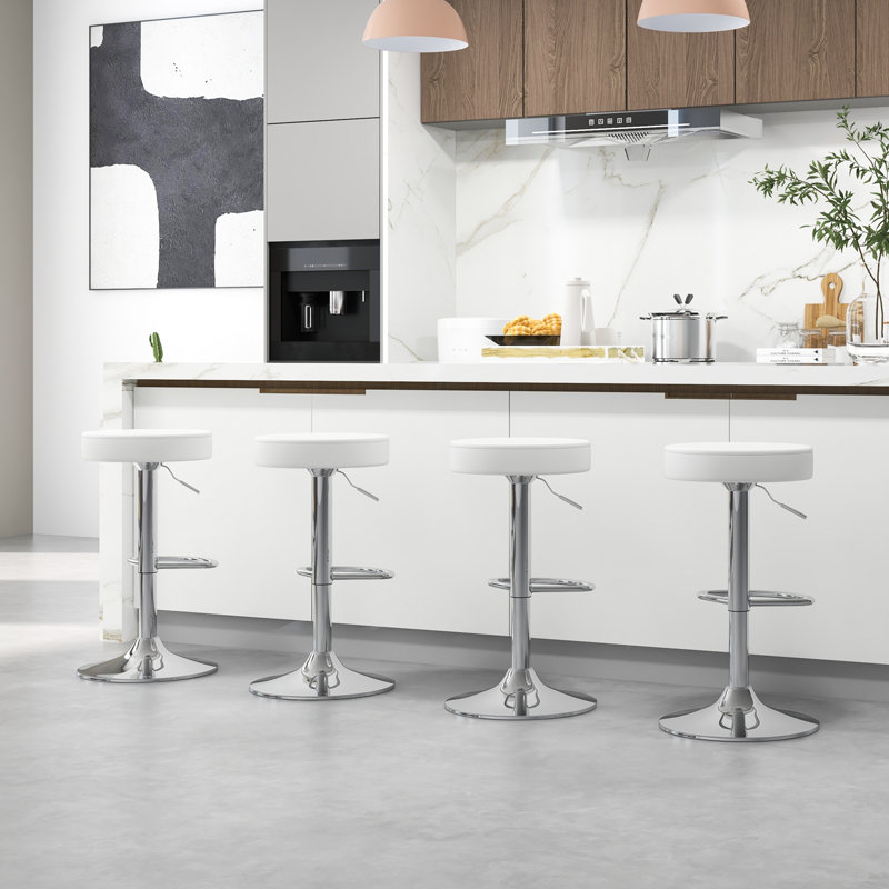 Miek Swivel Upholstered Adjustable Height Bar Stool, White