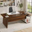 Bureau de direction en forme de L avec armoire de rangement et étagères ouvertes, grand poste de travail informatique d'angle de style moderne du milieu du siècle pour bureau à domicile