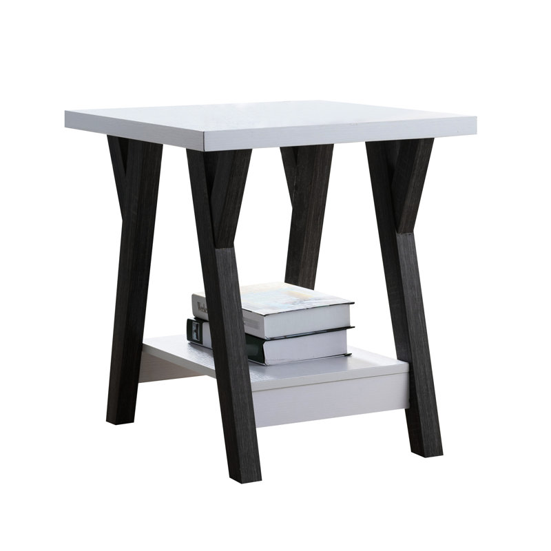 Table de bout blanche pour chaise de salon avec tablette latérale et pieds fuselés modernes