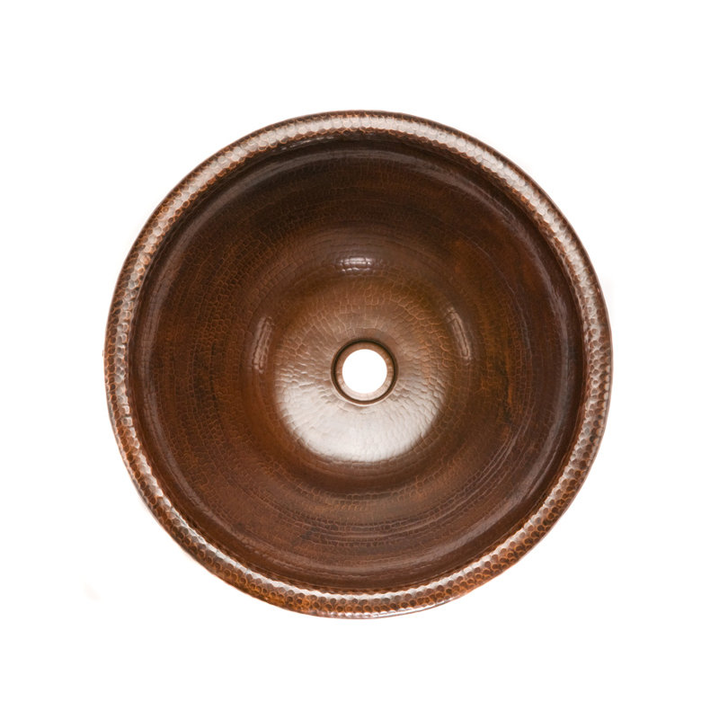 17" Round Self Rimming Hammered Copper Bathroom Sink