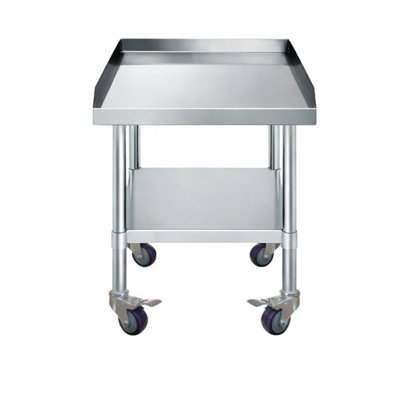 Express KitchQuip Heavy-Duty Stainless Steel Equipment Stand / Rolling Work Table 27" H x 36" L x 24" D with Wheels and 3-Side Upturn