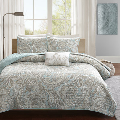 Ronan Blue 100% Cotton 4-Piece King/Cal King Quilt Set with Throw Pillow