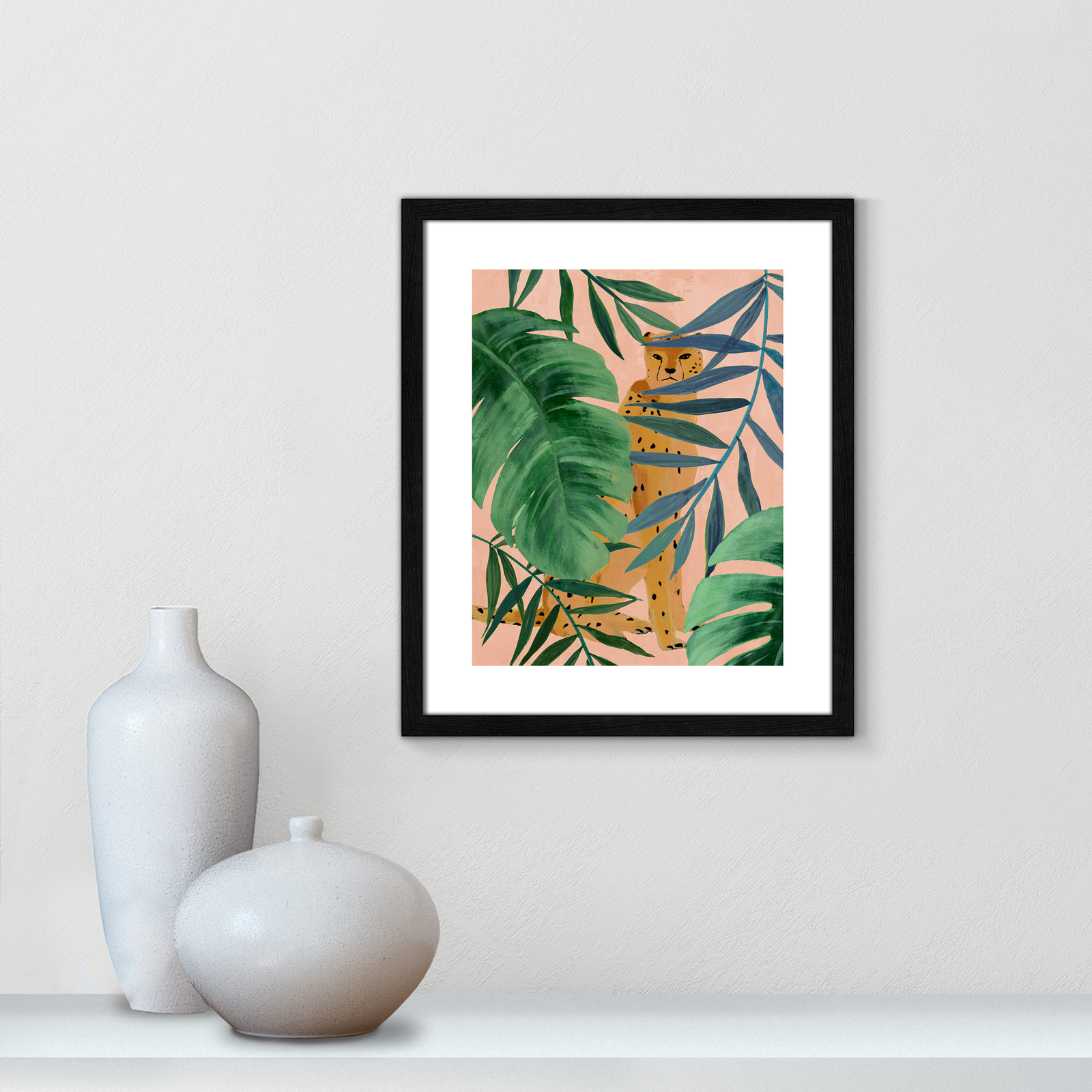 Silent Jungle - Painting Print, 19" H x 16" W x 0.75" D, Black Wood Framed Paper