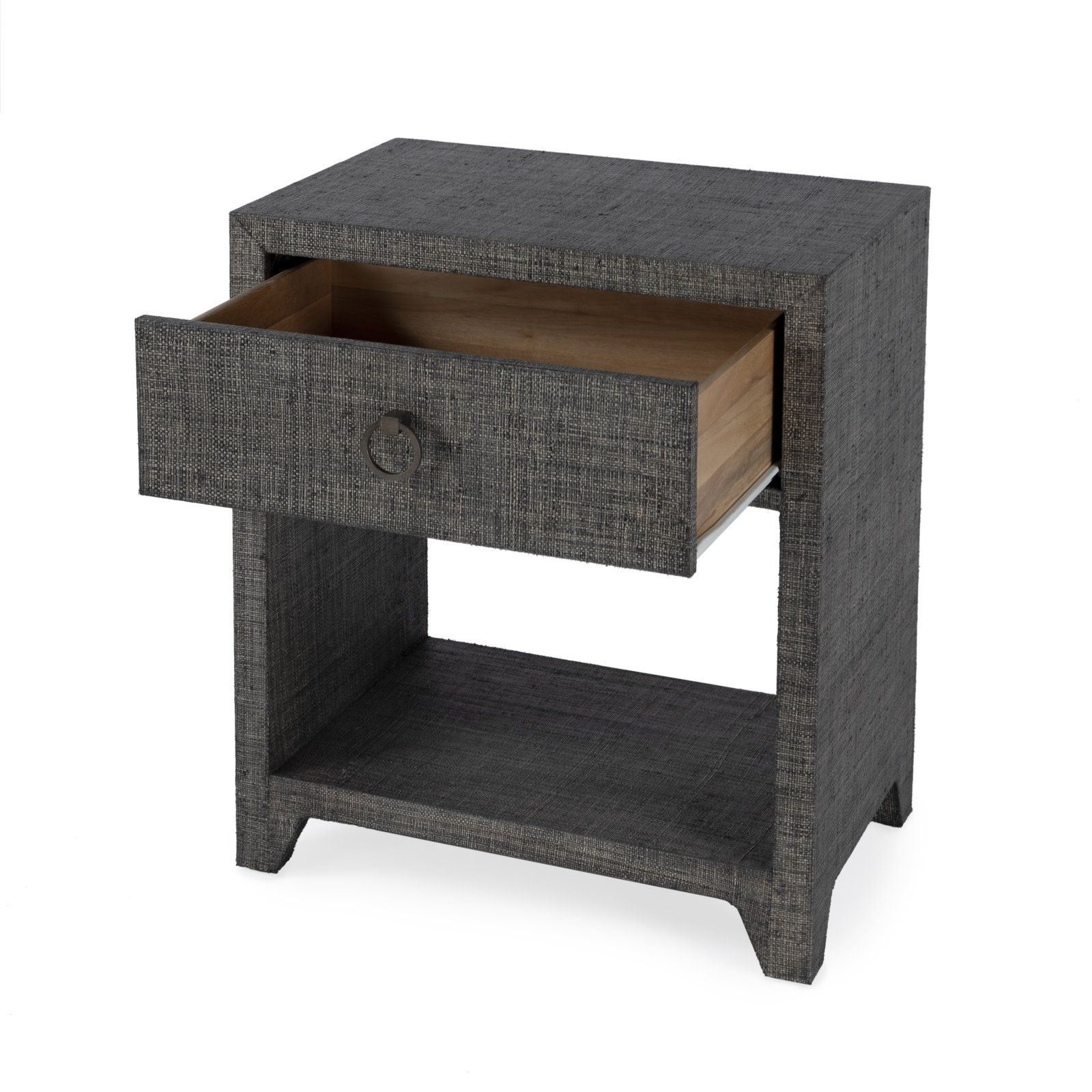 Cleo Raffia 1 - Drawer Nightstand, Charcoal Gray
