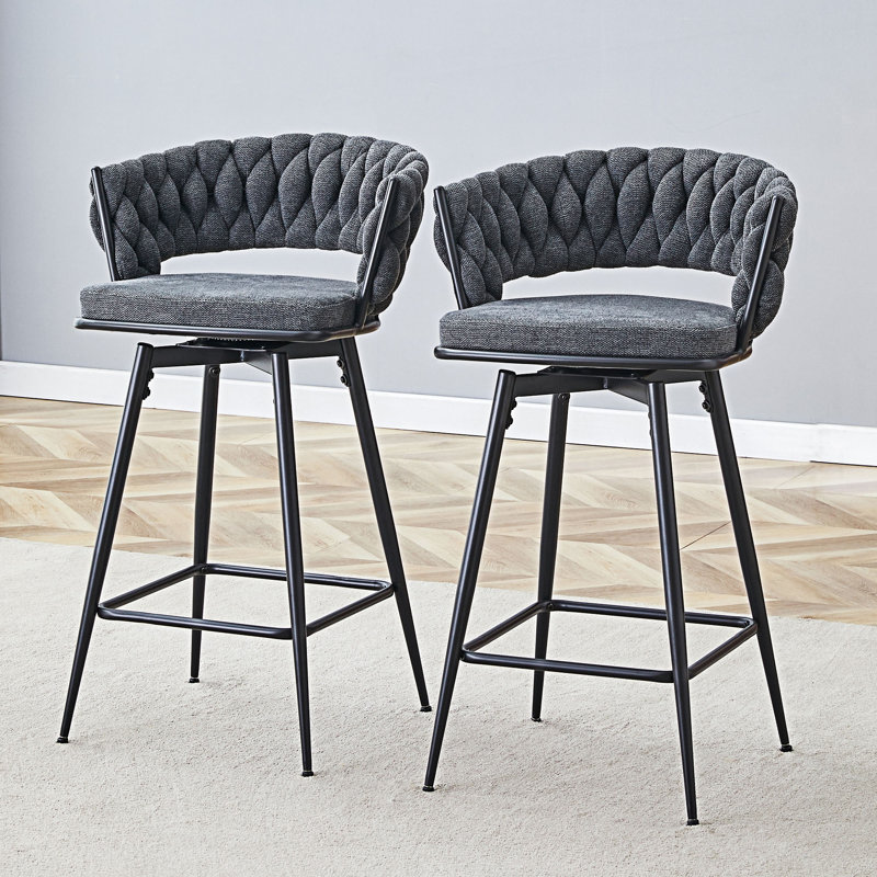 Ensemble de 2 tabourets de bar pivotants, Gris foncé, Noir