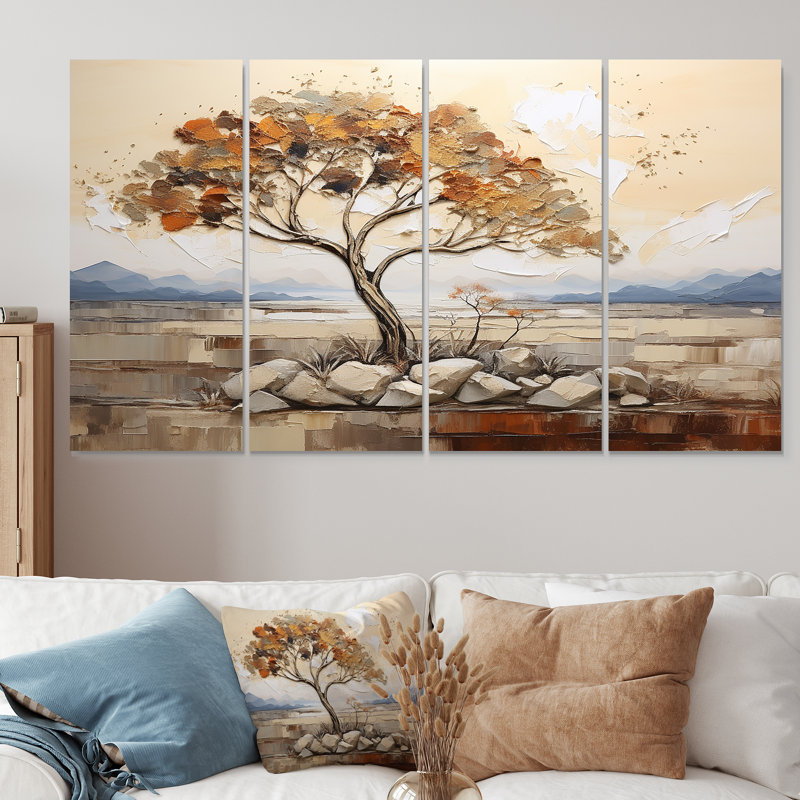 Arbre africain «Spirit of the Wild II» - ensemble d'art mural africain 4 pièces, H 32 po x l 64 po