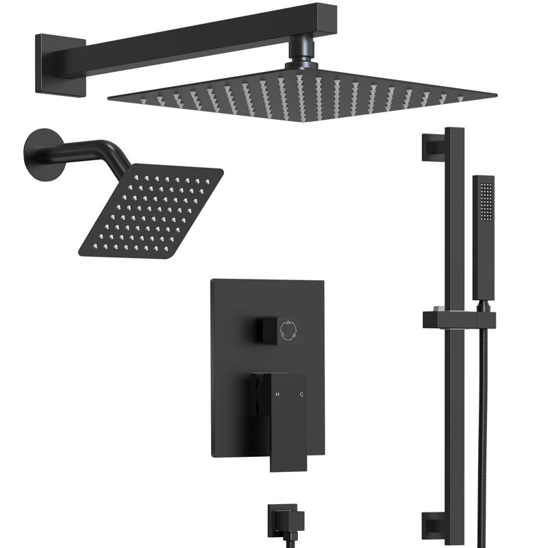Wall Mount High-Pressure Rainfall Shower Faucet, Dual Showerheads System with Handheld Shower, Matte Black