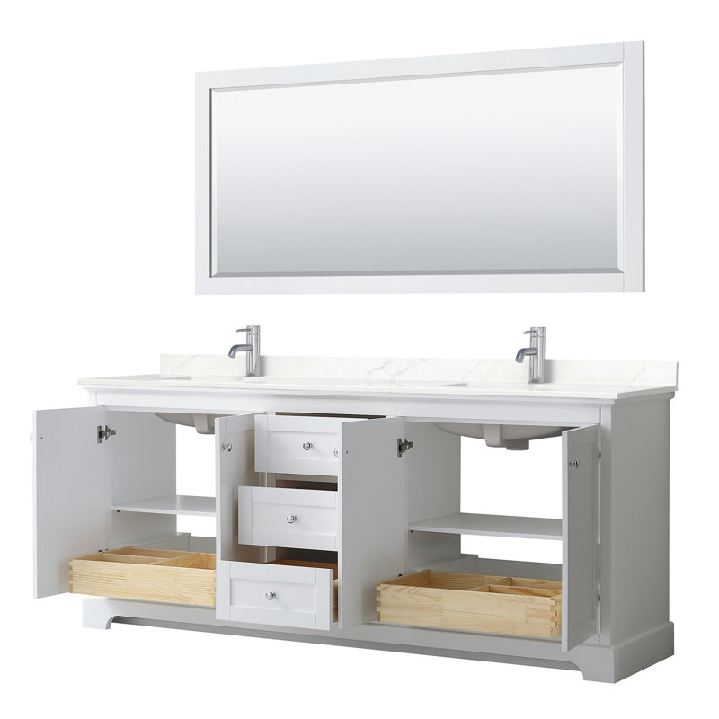 Avery 72'' Double Bathroom Vanity with Quartz Top, WDX13530, White, Polished Chrome