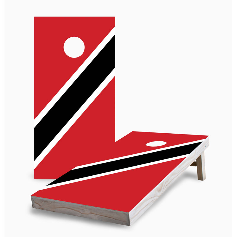Ensemble de jeu de cornhole 2 x 4 avec drapeau de la Trinité-et-Tobago | Comprend (2) planches (8) sacs et accessoires optionnels