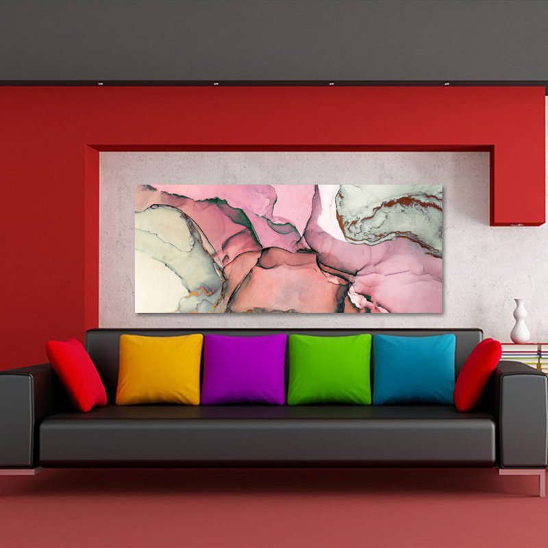 Art abstrait - Peinture sur panneau «Strawberry Lemonade», Plastique / acrylique