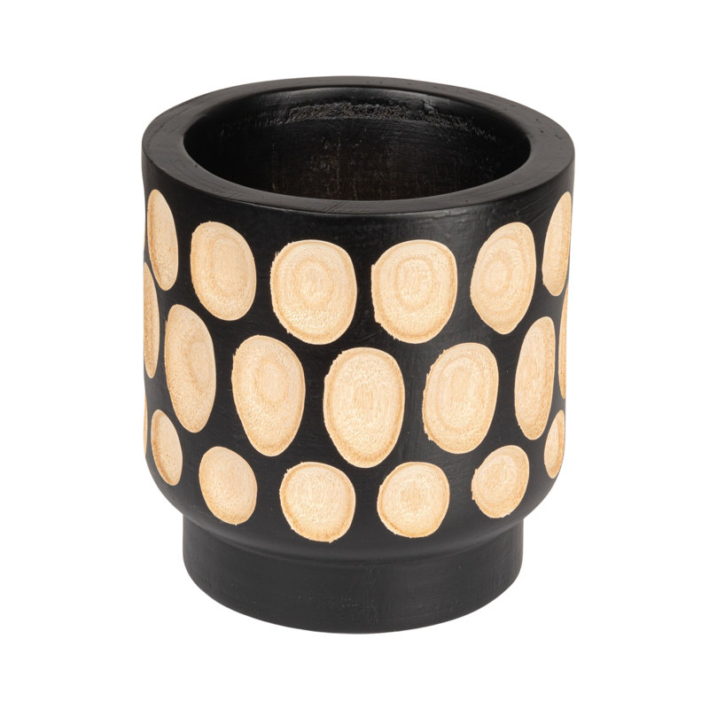 Pot à fleurs en bois sculpté à la main à pois, Noir