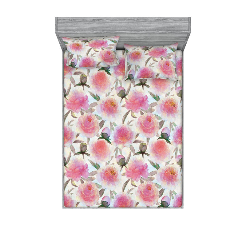 Drap-housse et taies décoratives 3 pièces Ambesonne, Rose, ardoise, brun / floral