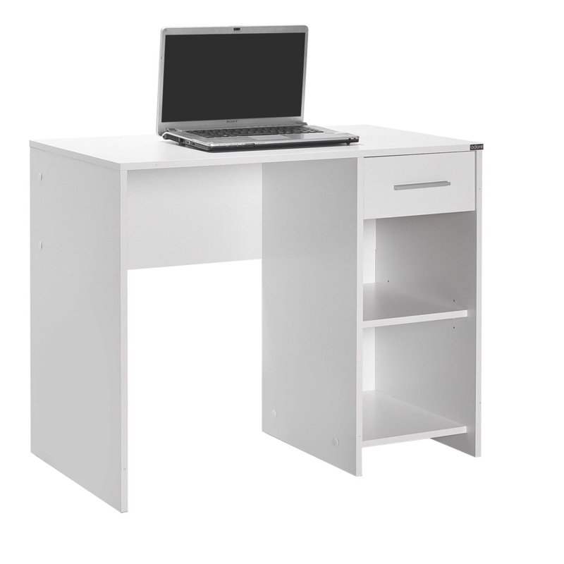 Matt White Study Desk with Drawer & Shelves, White