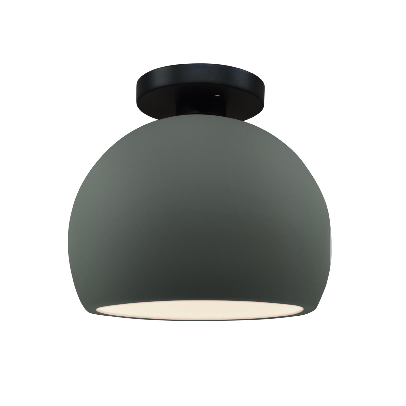 Single Light Ceramic LED Semi Flush Mount, 7" H x 7" W x 7" D, Pewter Green, Matte Black