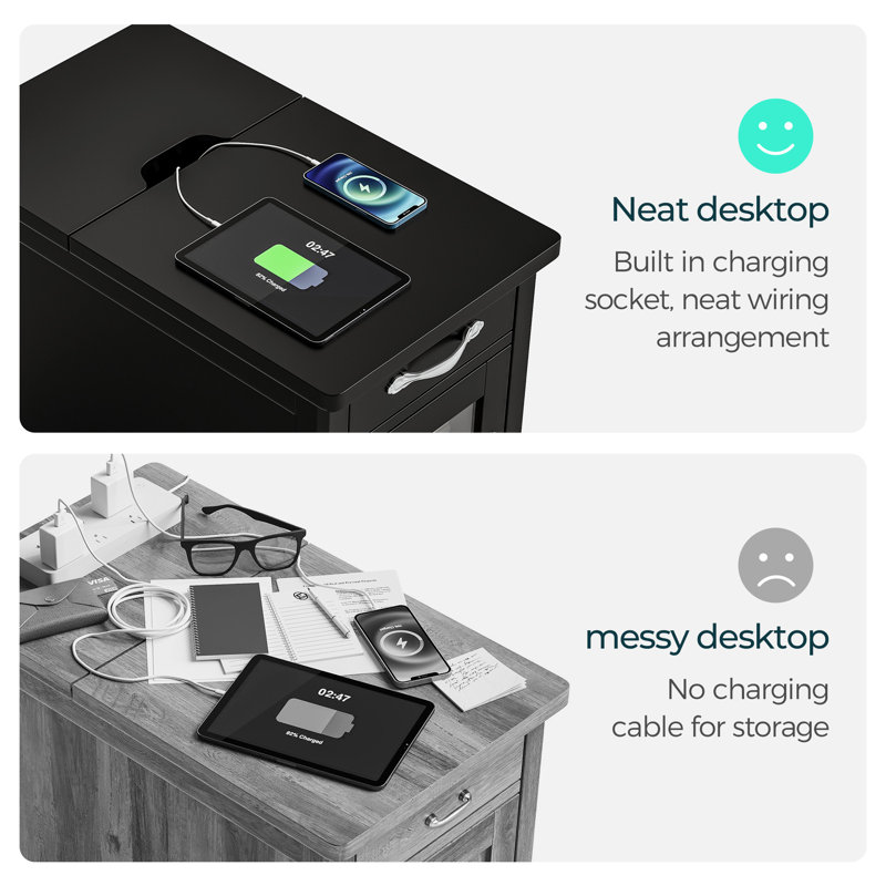 Callison End Table With Storage And Charging Station Set Of 2, Black, Black