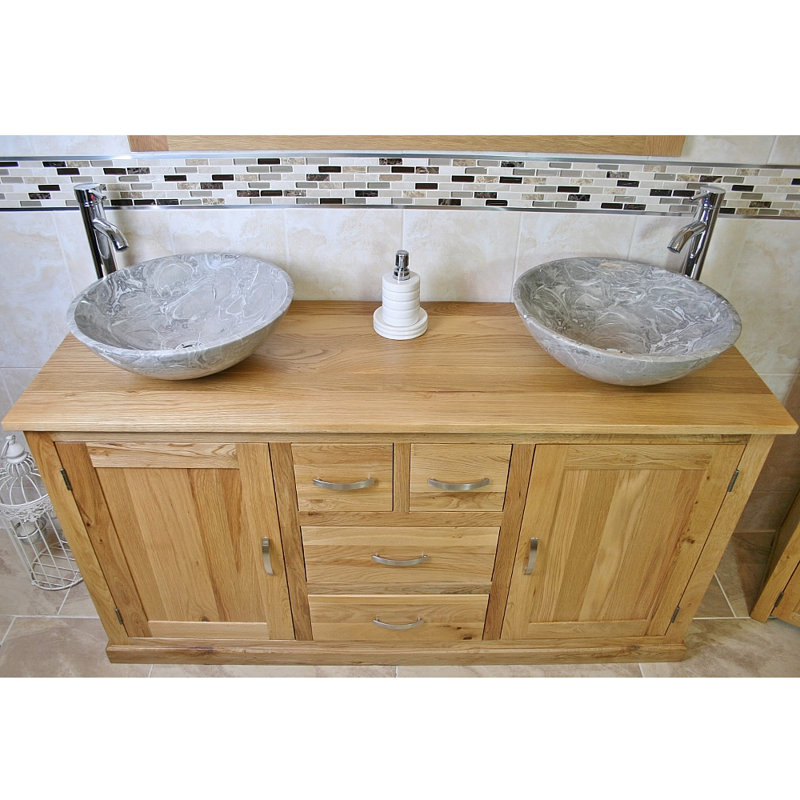 Wilsmere 1430mm Double Bathroom Vanity with Vessel Stone Basin, Grey