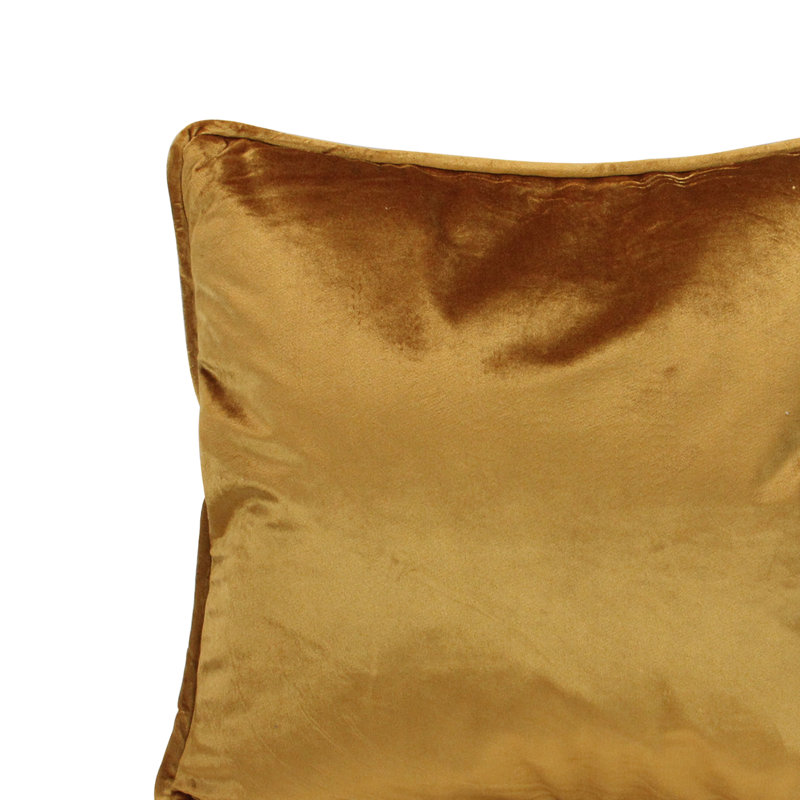 17" Plush Velvet Solid Square Throw Pillow with Piped Edging, Golden Mustard