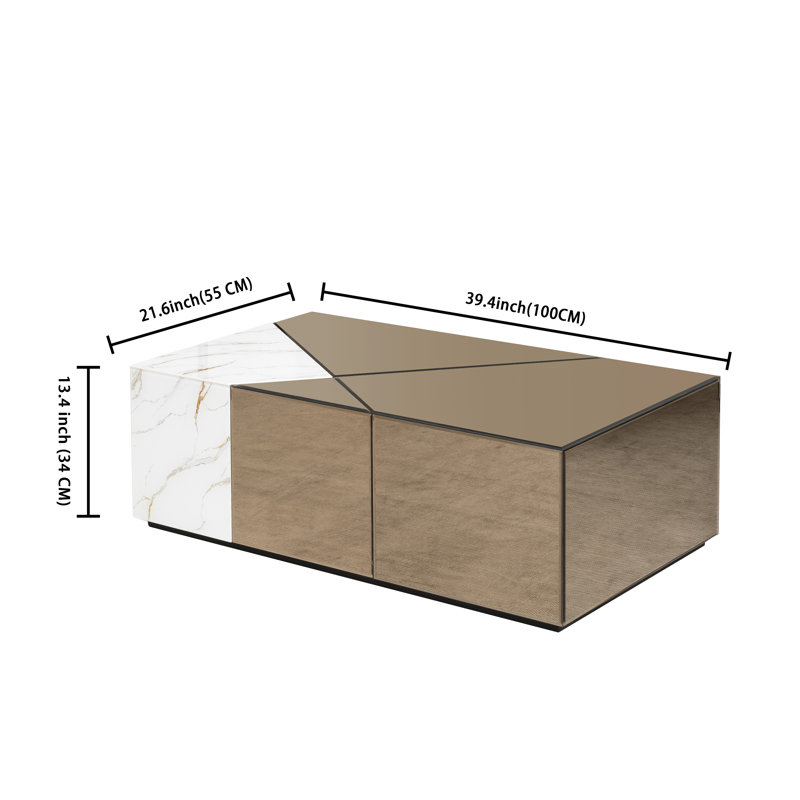 Table basse en verre 39,4 po Benley, Brun / Blanc