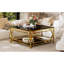 Table basse carrée en verre de 33,5 po, cadre géométrique luxueux, finition dorée et tablette inférieure-248886447