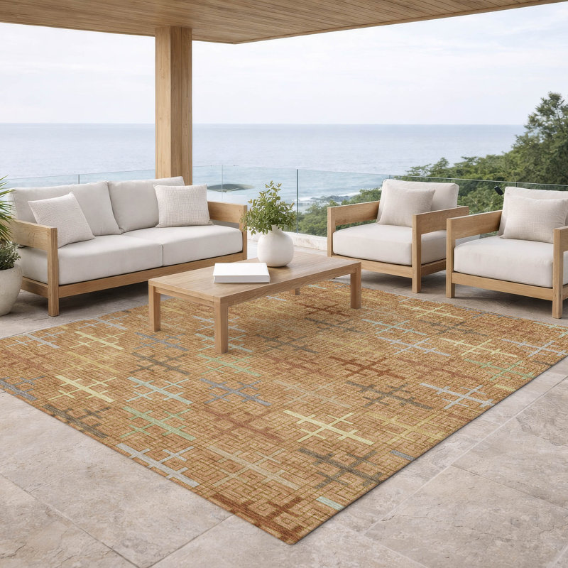 Machine Washable Indoor/Outdoor Chantille ACN2850 Geometric Rug, 5' x 7'6", Copper