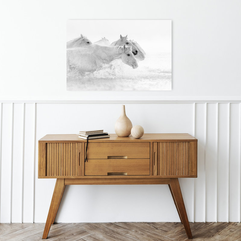 Éclaboussure de cheval blanc contemporain, reproduction d'art, 16" H x 24" W