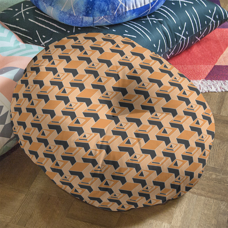 Coussin de sol à motif de gratte-ciels classiques, 30 po x 30 po, Orange/noir