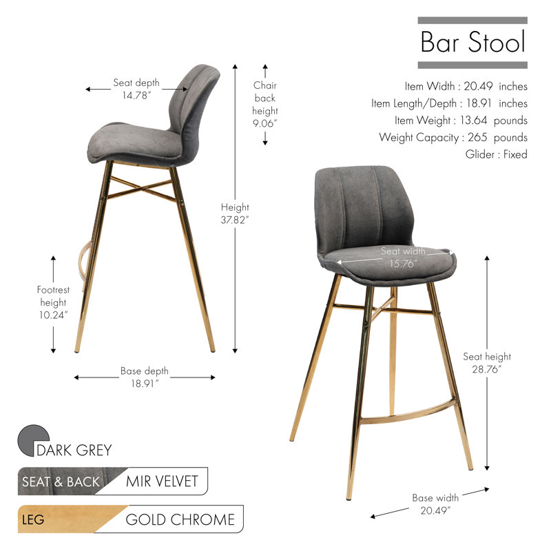 Upholstered Counter Stool with Metal Frame