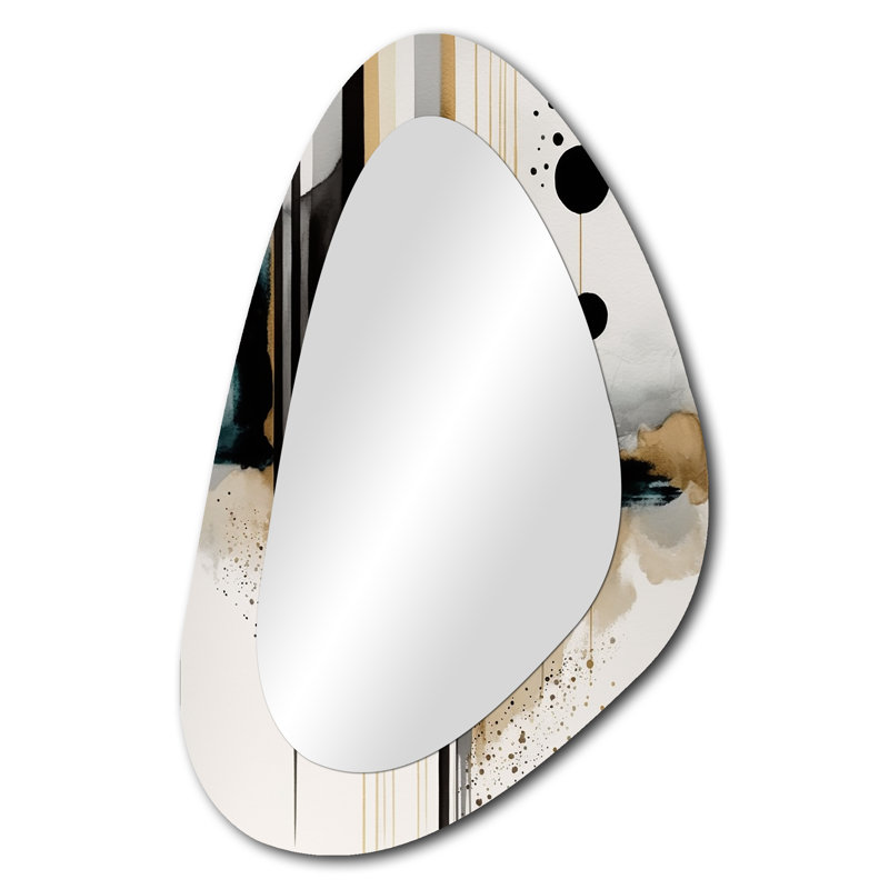 Abstrait transitionnel moderne, formes I - miroir mural décoratif asymétrique de formes abstraites, miroir de forme irrégulière moderne, art imprimé en métal