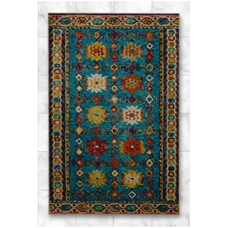 Tapis lavable décoratif bleu rétro, Tapis de couloir 3 pi 3 po x 9 pi 10 po