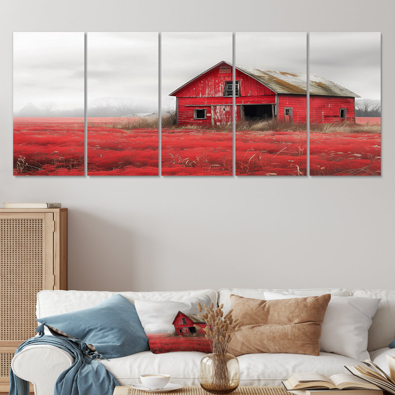 Rouge et gris Autumn Barn Refuge I - Ensemble d'art mural de grange, H 32 po x l 80 po