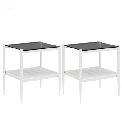 Set Of 2 Modern Rectangle End Tables With Tempered Glass Top And MDF Layer For Living Room, Stylish And Functional
