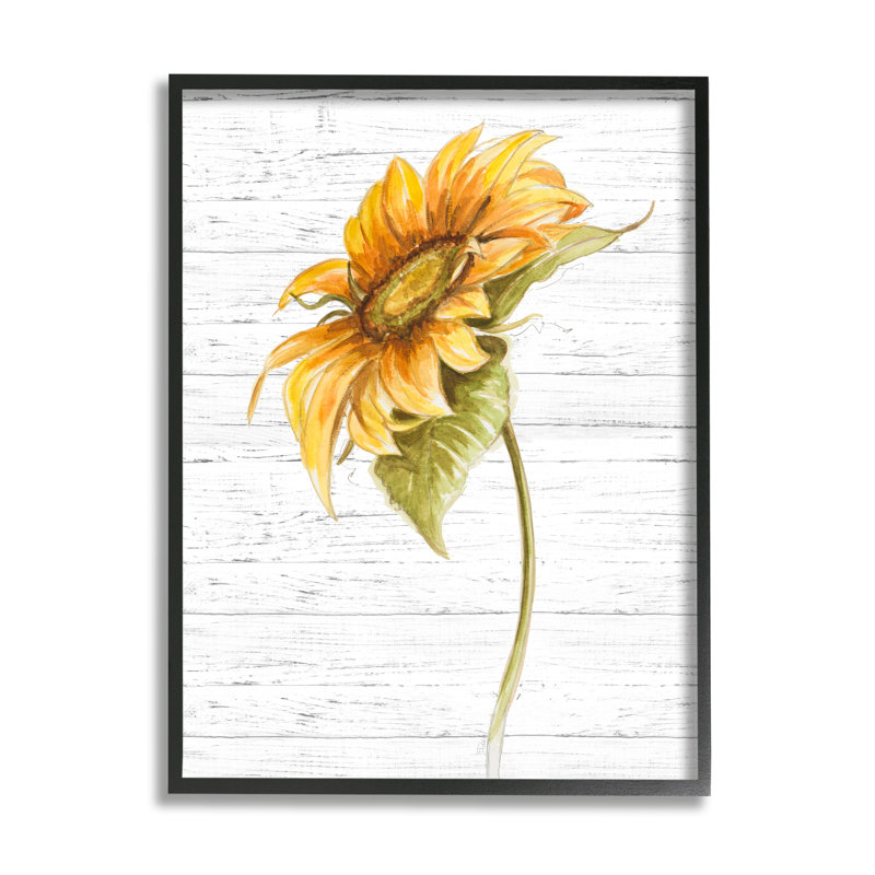 Tournesol en fleurs, motif floral de campagne jaune - Peinture, Giclée encadrée noir minuit, H 30 po x l 24 po