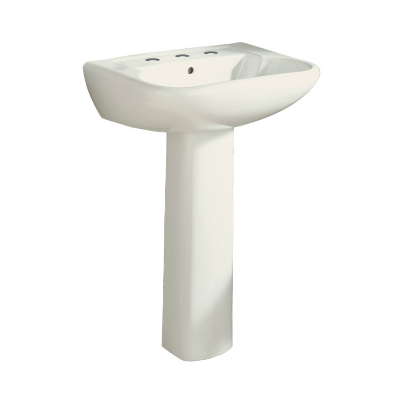Southhampton Vitreous China Rectangular Pedestal Bathroom Sink, Biscuit, 8" Centers