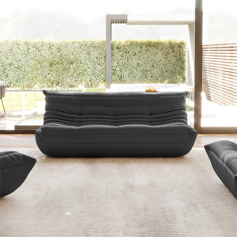 Armless Large Microfiber Leather 3-Seat Bean Bag Sofa