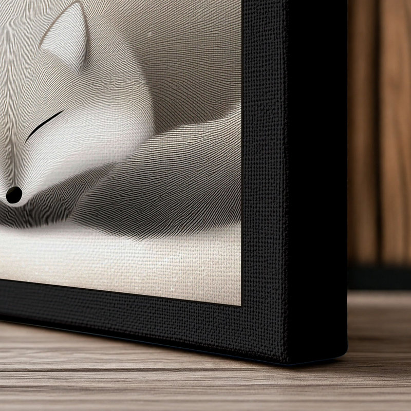 Sleeping Fox In Snow Scandinavian - Print, 24x16 - 61.0 x 40.6 cm, Black Border