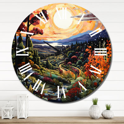 Green Orange Vineyard Bliss Pointillism - Vineyard Wall Clock
