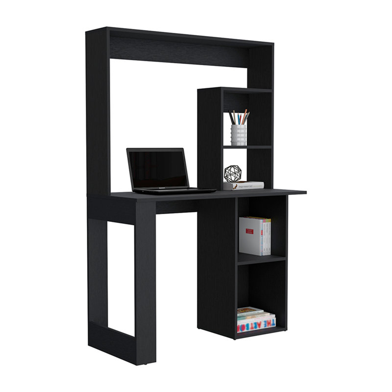 Maine Desk With Hutch and  Shelves, Black