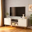 Modern Industrial TV Stand Media Console – Wood & Metal Frame, Open Storage & Cable Management-1044366304