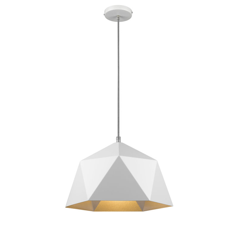 Luminaire suspendu géométrique 1 lumière Avila, H 69 po x l 14,9 po x P 14,9 po, Blanc / argenté