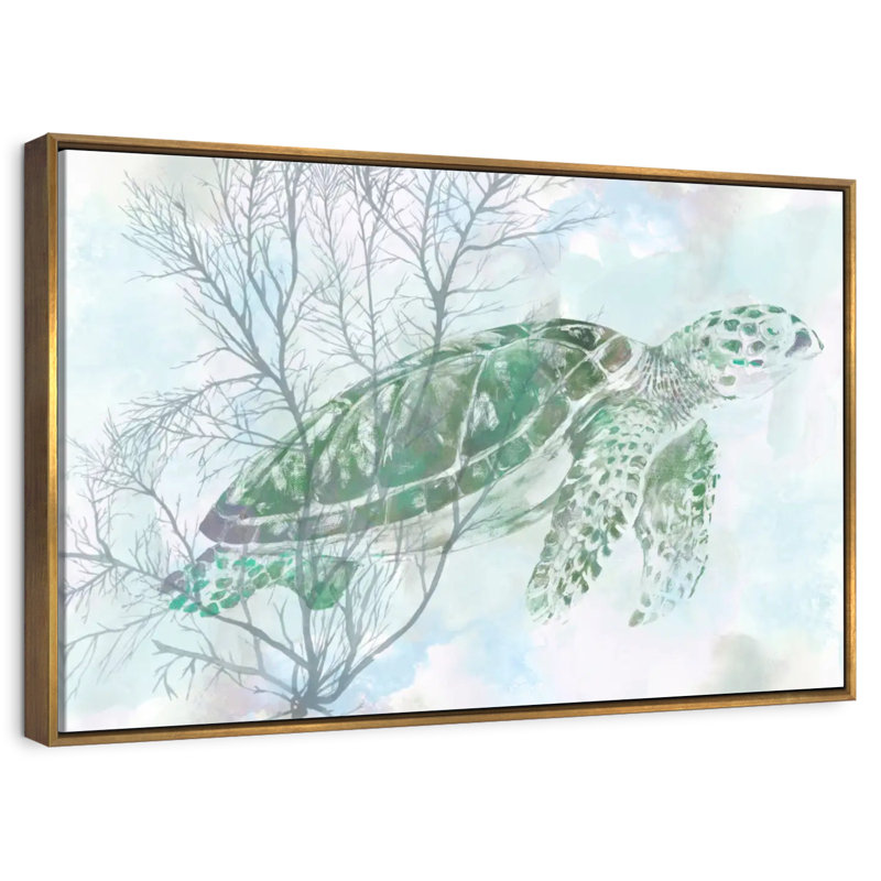 Aquarelle de tortue de mer I, Cadre flottant doré, 19 po x 13 po