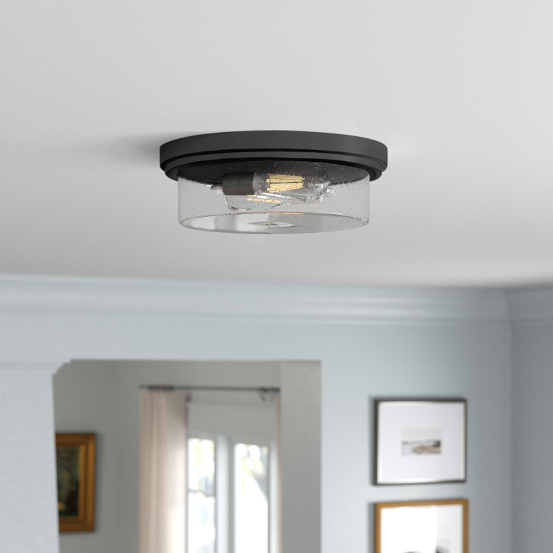 Madalyn Drum Indoor Flushmount Light, Bronze, Seeded