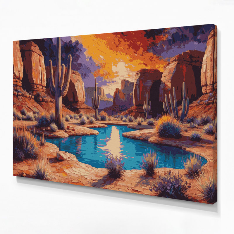 Art mural sur toile, "Oasis 104", paysage du sud-ouest, H 20 po x l 30 po