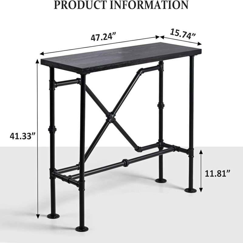 Table de salle à manger rectangulaire L 47,24 po x l 15,74 po Lysia, Noir