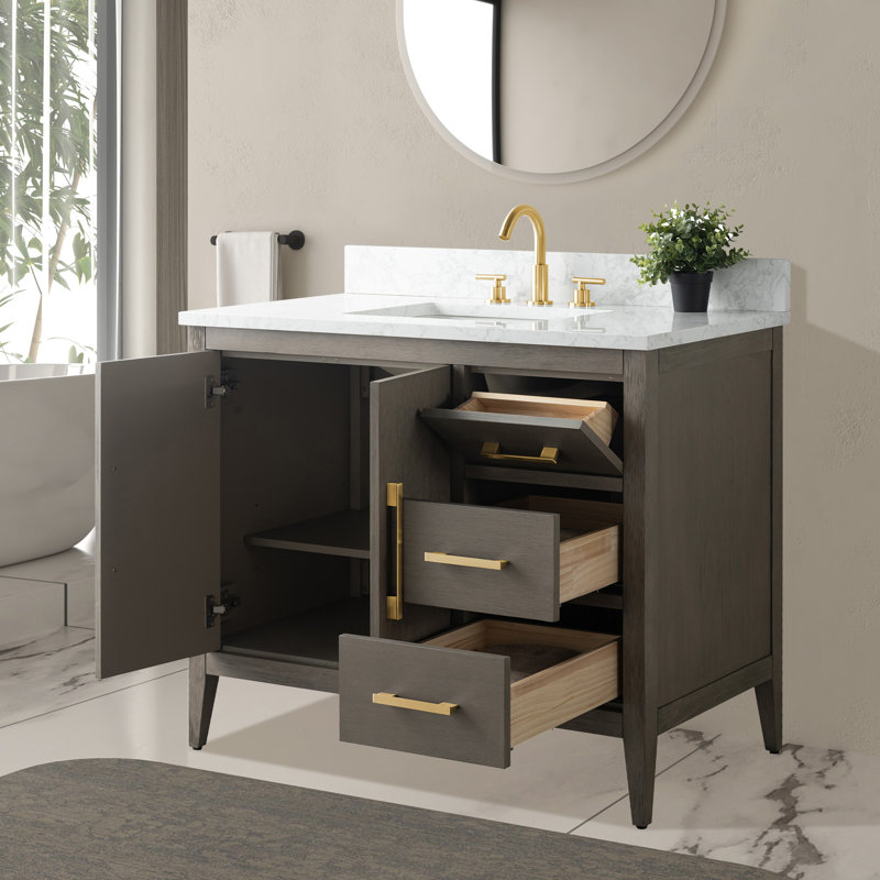 42'' Single Bathroom Vanity with Engineered Marble Top, Driftwood Gray, Gray/Black