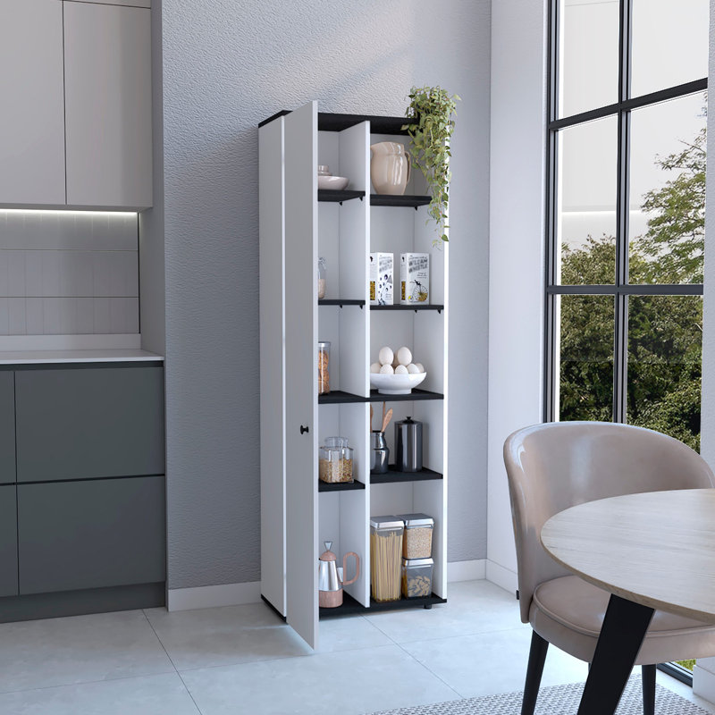 Armoire de cuisine avec cinq tablettes intérieures et extérieures, Blanc/Noir