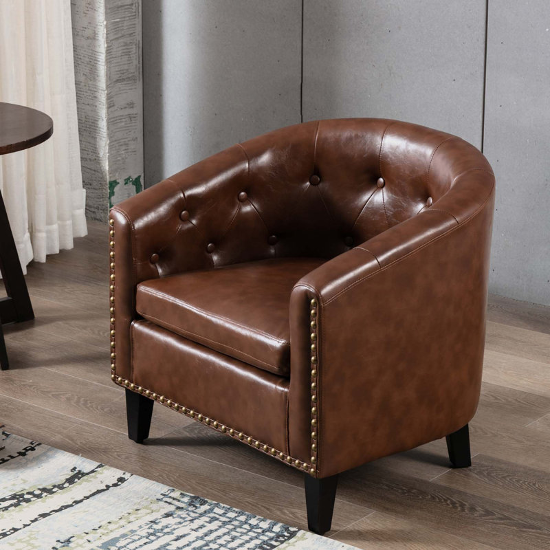 Fauteuil demi-tonneau l 28,3 po, Similicuir brun foncé